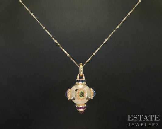 Vintage 14k Yellow Gold Multi Gem Orb Sputnik Charm Necklace 13.4g p72616