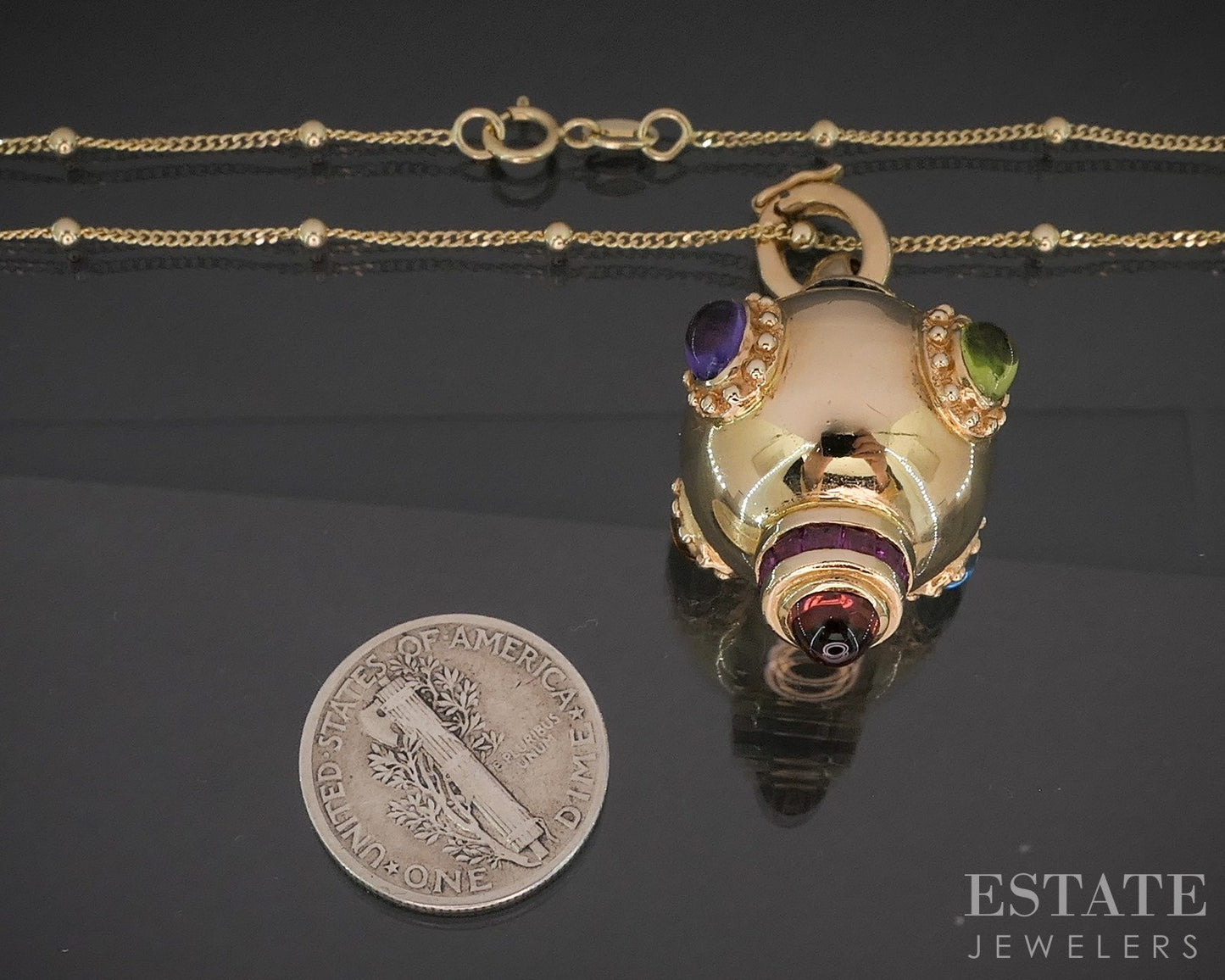 Vintage 14k Yellow Gold Multi Gem Orb Sputnik Charm Necklace 13.4g p72616