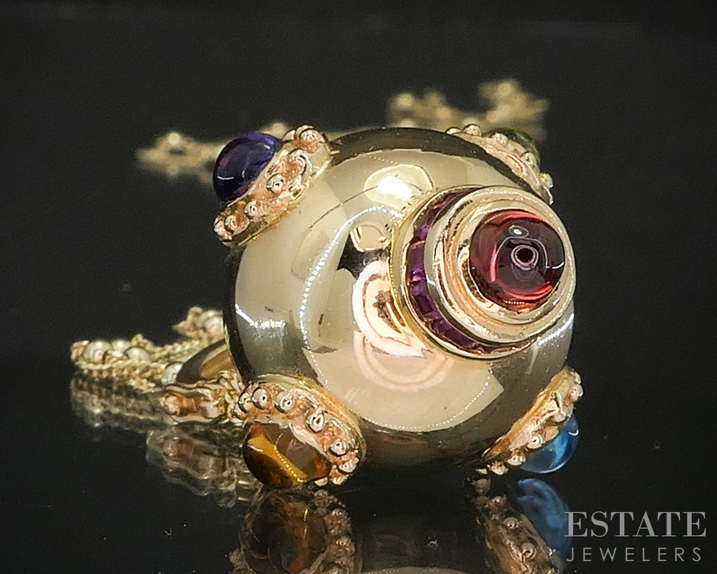 Vintage 14k Yellow Gold Multi Gem Orb Sputnik Charm Necklace 13.4g p72616