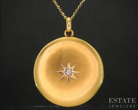 Antique Victorian 18k Yellow Gold Natural Diamond Locket Necklace 7.8g p81001