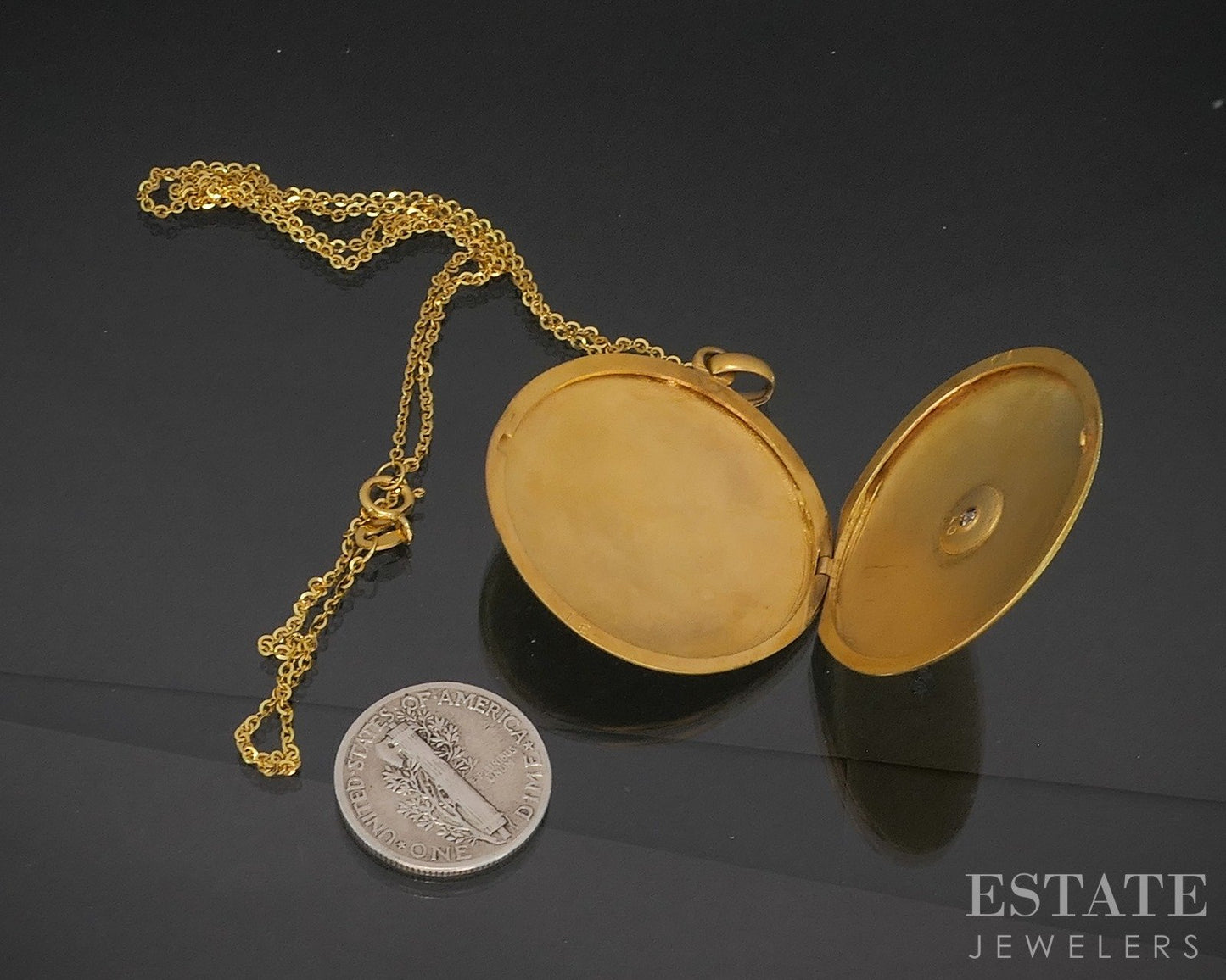 Antique Victorian 18k Yellow Gold Natural Diamond Locket Necklace 7.8g p81001