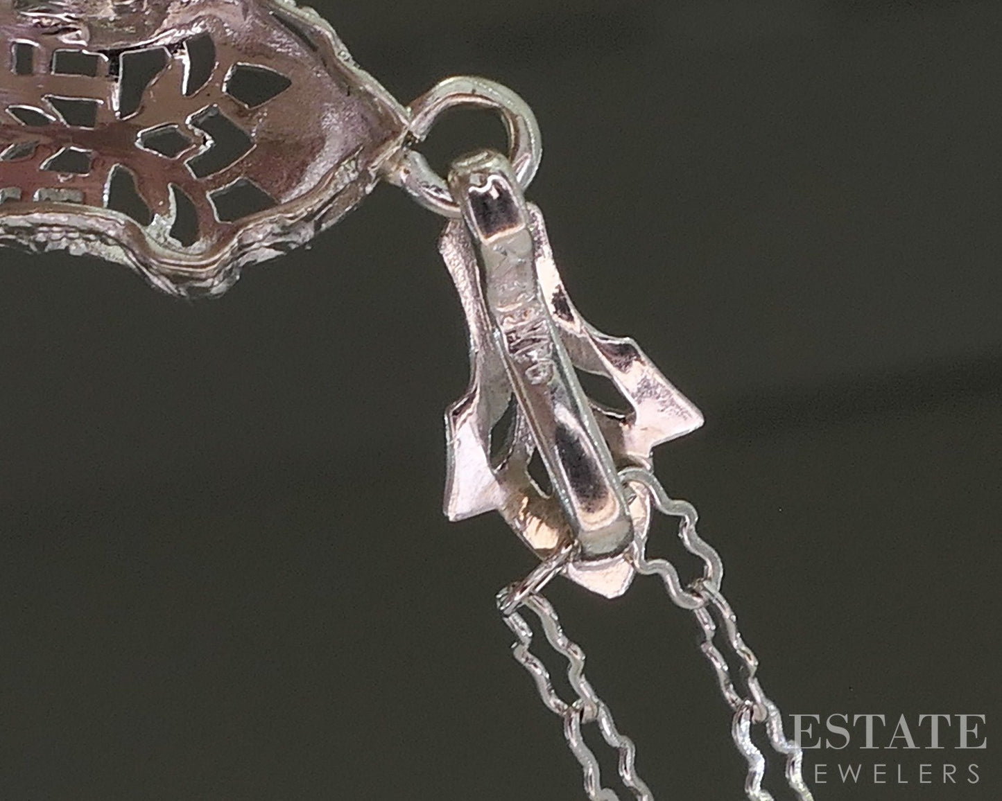 Antique 14k White Gold Rock Crystal Quartz Diamond Filigree Necklace p25578b