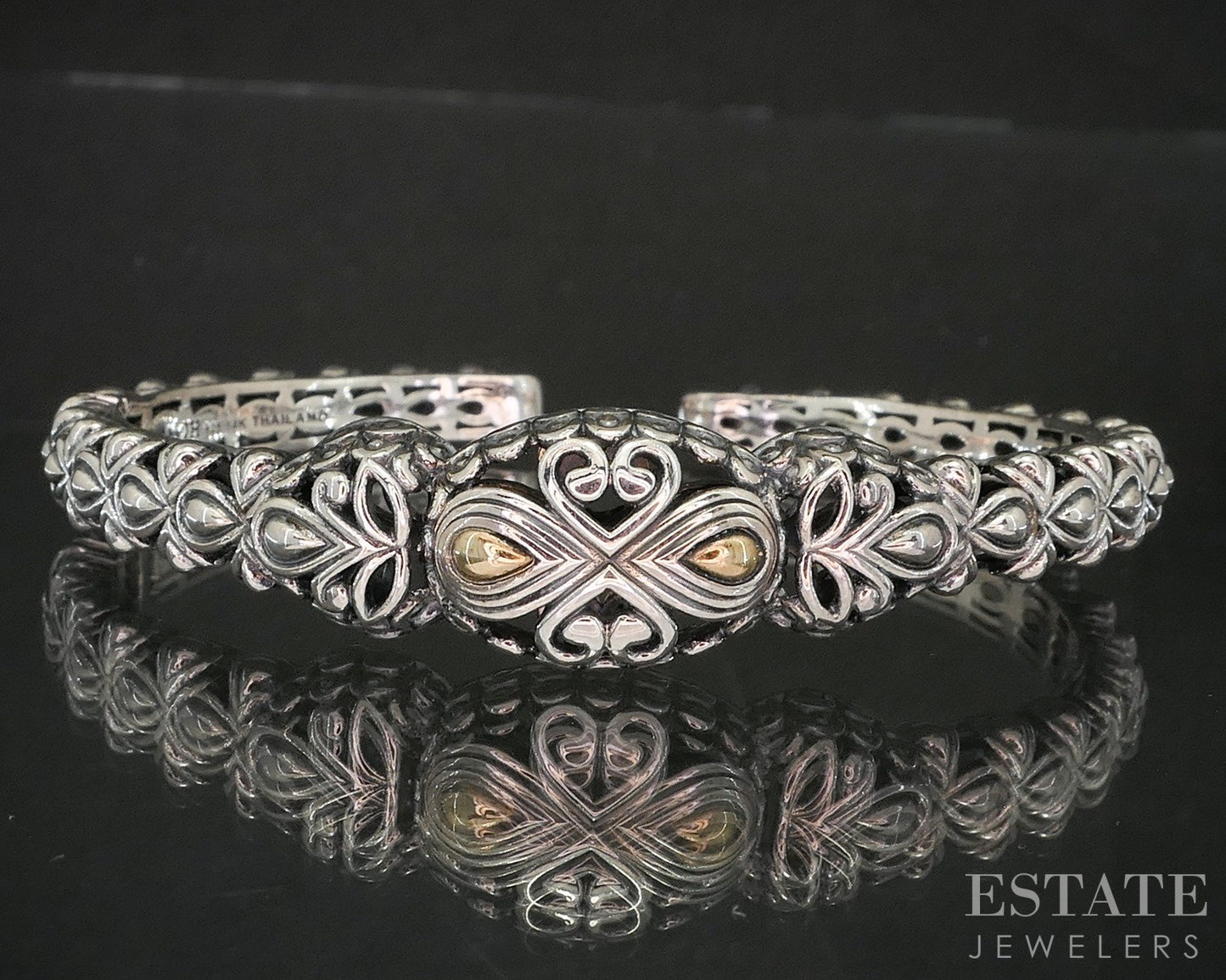 14k & Sterling Angela by John Hardy Beaded Hinged Cuff Bracelet 24g p19969