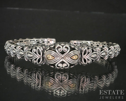 14k & Sterling Angela by John Hardy Beaded Hinged Cuff Bracelet 24g p19969