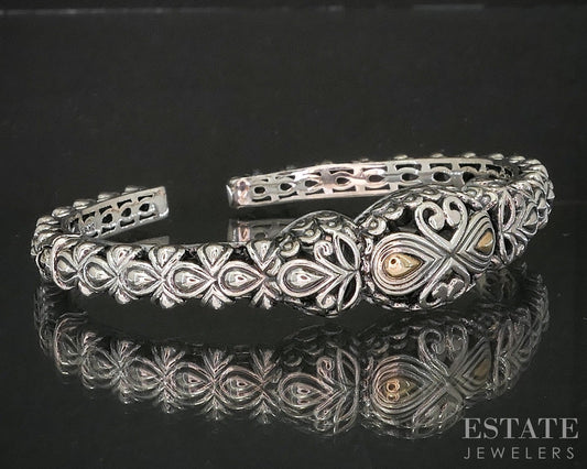 14k & Sterling Angela by John Hardy Beaded Hinged Cuff Bracelet 24g p19969