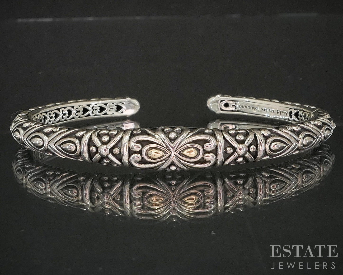 14k & Sterling Angela by John Hardy Beaded Hinged Cuff Bracelet 23.4g p19970