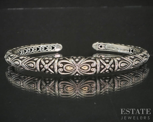 14k & Sterling Angela by John Hardy Beaded Hinged Cuff Bracelet 23.4g p19970