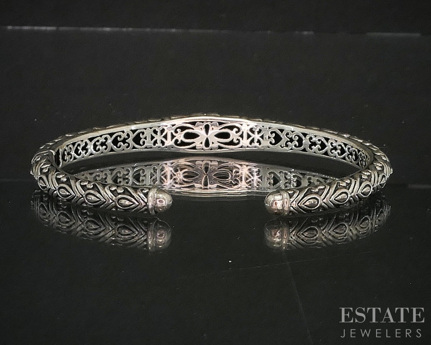 14k & Sterling Angela by John Hardy Beaded Hinged Cuff Bracelet 23.4g p19970