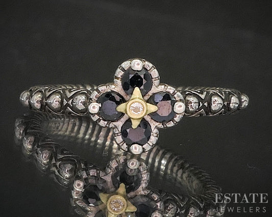 18k & Sterling Barbara Bixby Black Sapphire Topaz Lotus Ladies Ring 4.8g p19971