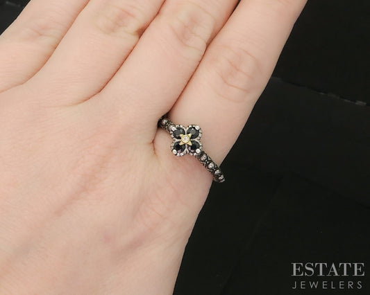 18k & Sterling Barbara Bixby Black Sapphire Topaz Lotus Ladies Ring 4.8g p19971