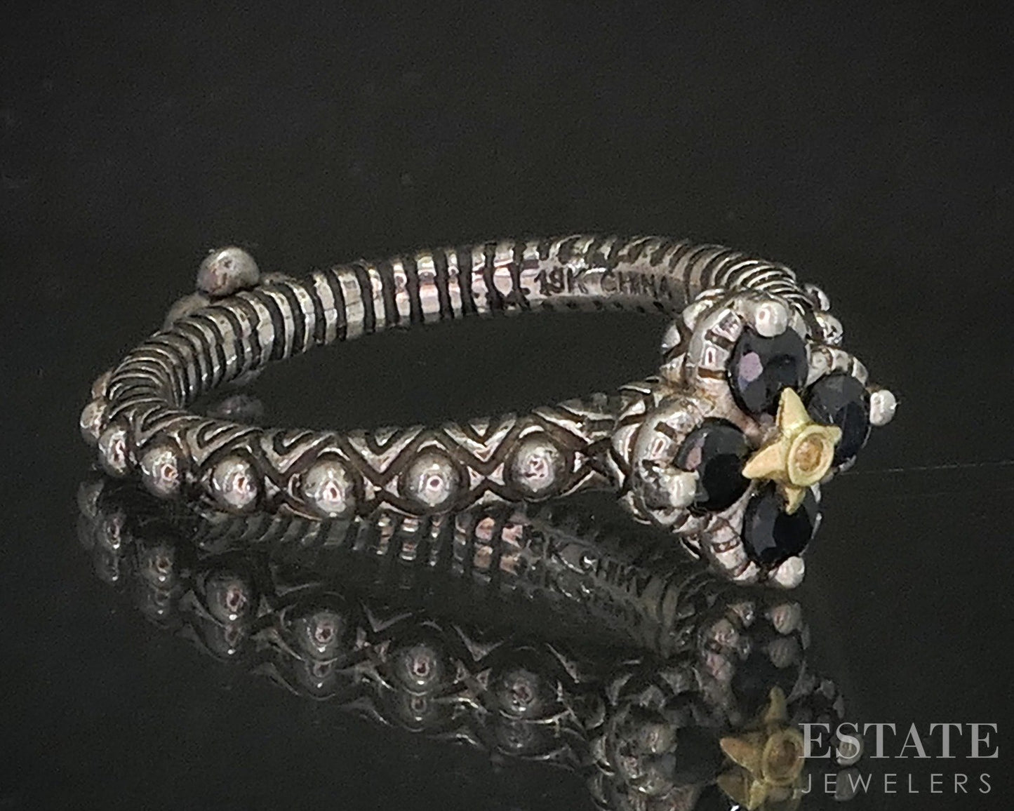 18k & Sterling Barbara Bixby Black Sapphire Topaz Lotus Ladies Ring 4.8g p19971