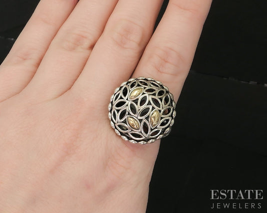 14k & Sterling Angela by John Hardy Beaded Shield Ladies Ring 12.5g p19972