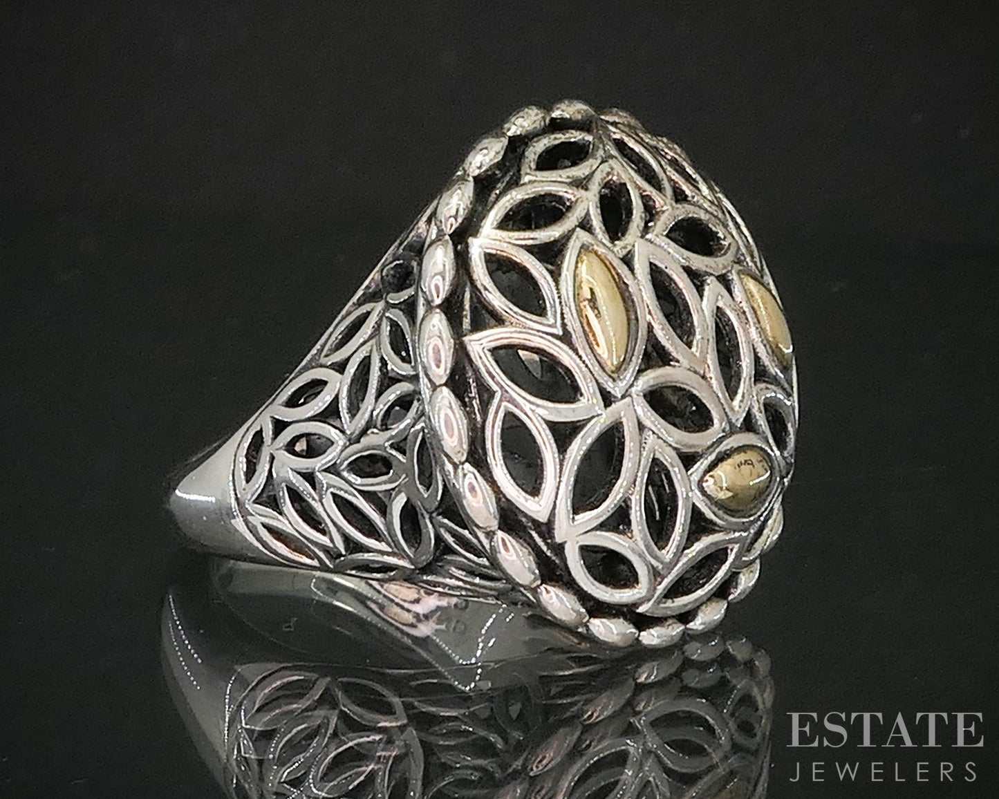 14k & Sterling Angela by John Hardy Beaded Shield Ladies Ring 12.5g p19972