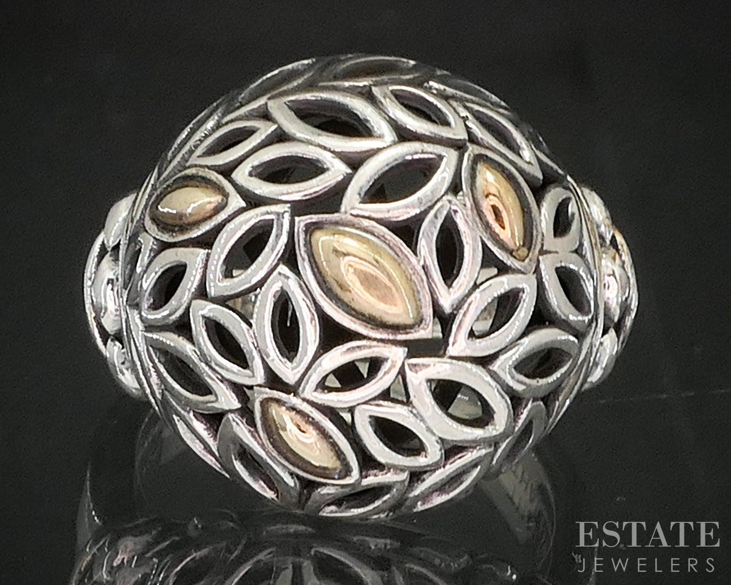 14k & Sterling Angela by John Hardy Beaded Domed Ladies Ring 9.8g p19973