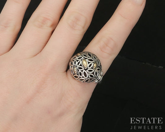 14k & Sterling Angela by John Hardy Beaded Domed Ladies Ring 9.8g p19973