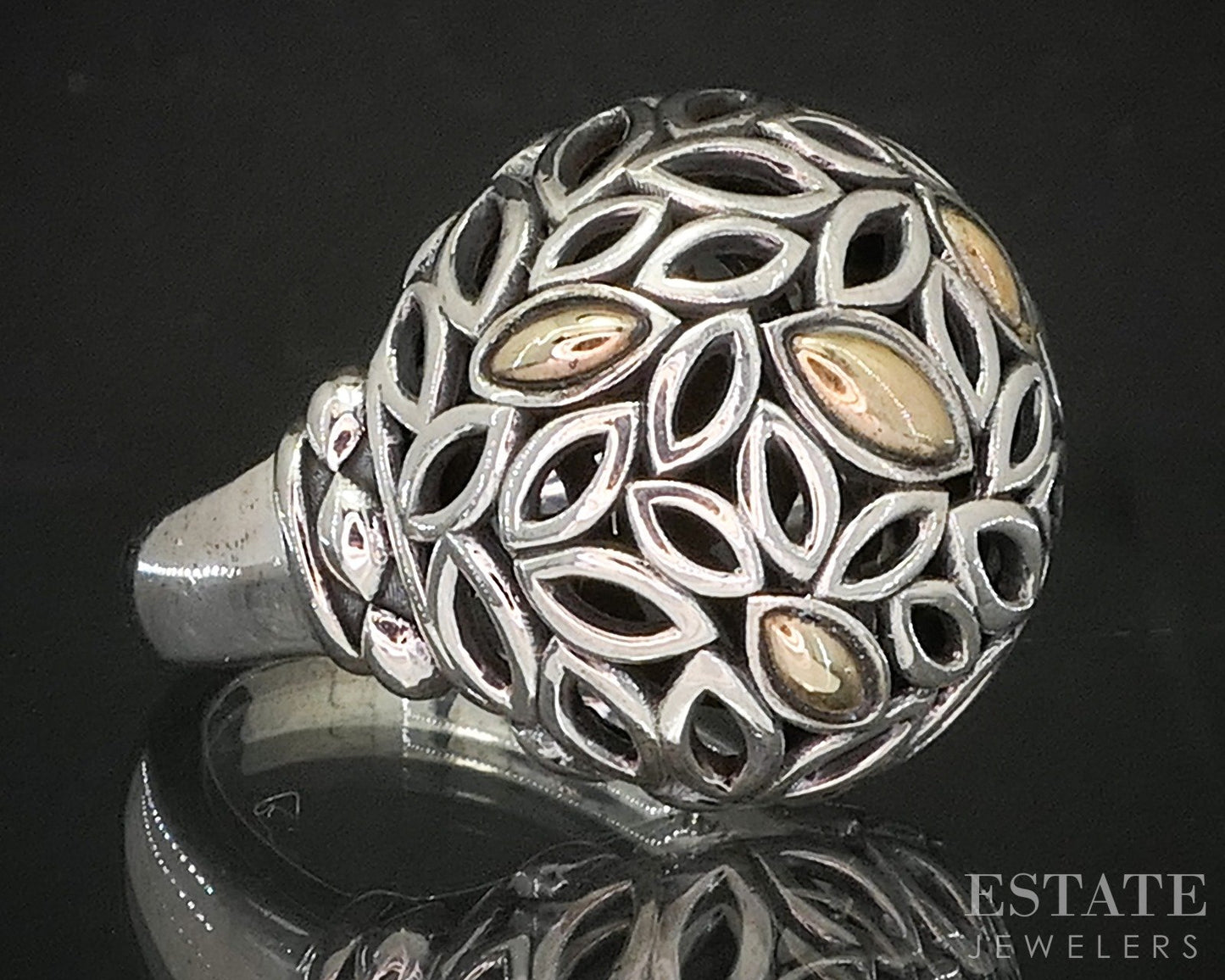 14k & Sterling Angela by John Hardy Beaded Domed Ladies Ring 9.8g p19973