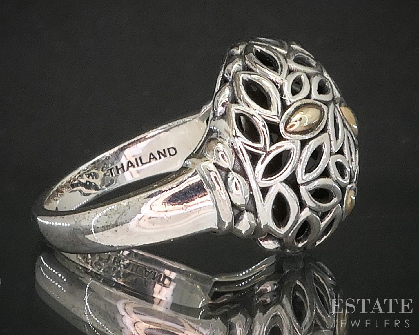 14k & Sterling Angela by John Hardy Beaded Domed Ladies Ring 9.8g p19973