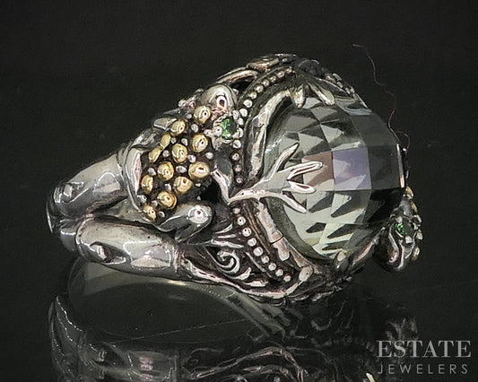 18k & Sterling Robert Manse Praisolite Frog Ladies Ring 10.7g p19975