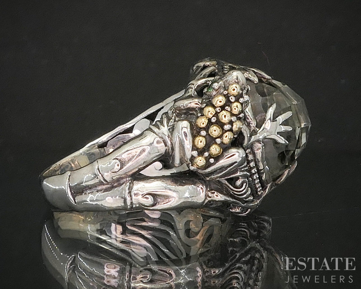 18k & Sterling Robert Manse Praisolite Frog Ladies Ring 10.7g p19975