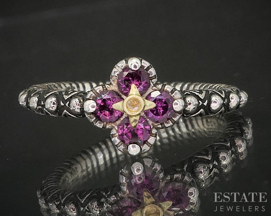 18k & Sterling Barbara Bixby Rhodolite Garnet Topaz Lotus Ring 4.7g p19977