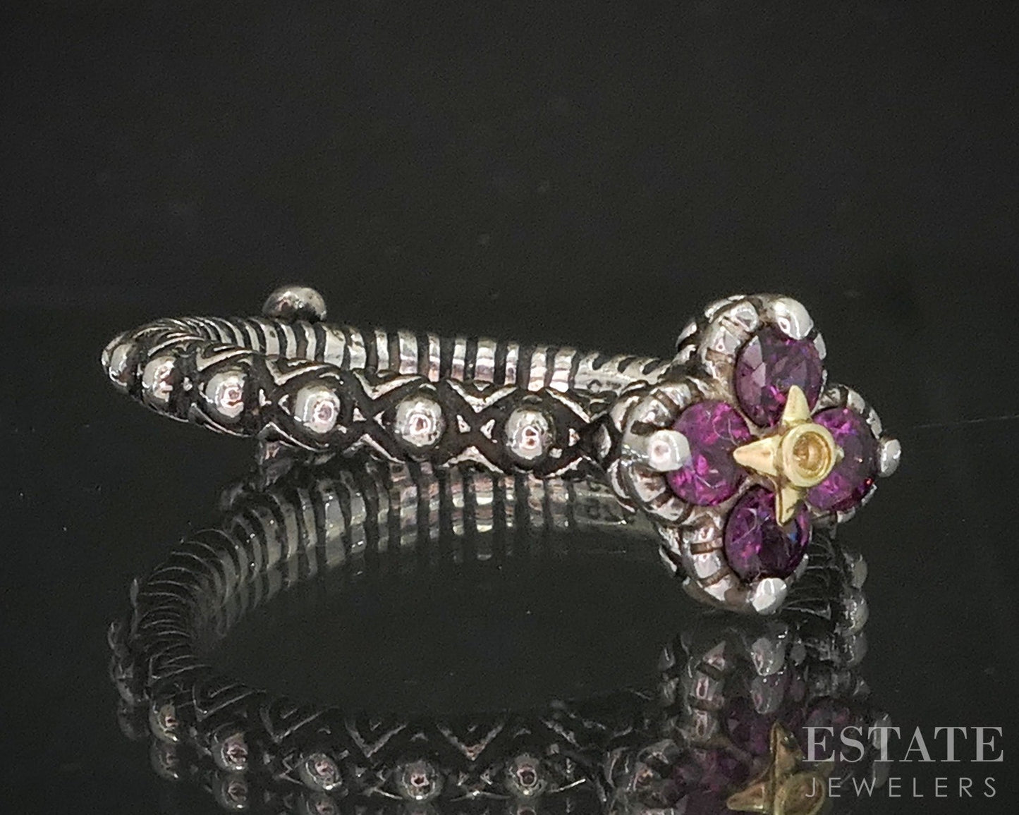 18k & Sterling Barbara Bixby Rhodolite Garnet Topaz Lotus Ring 4.7g p19977