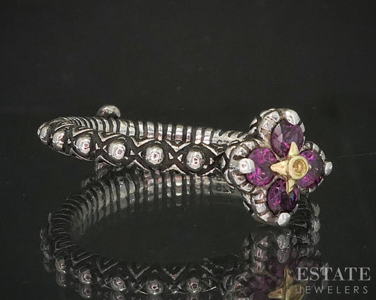 18k & Sterling Barbara Bixby Rhodolite Garnet Topaz Lotus Ring 4.7g p19977