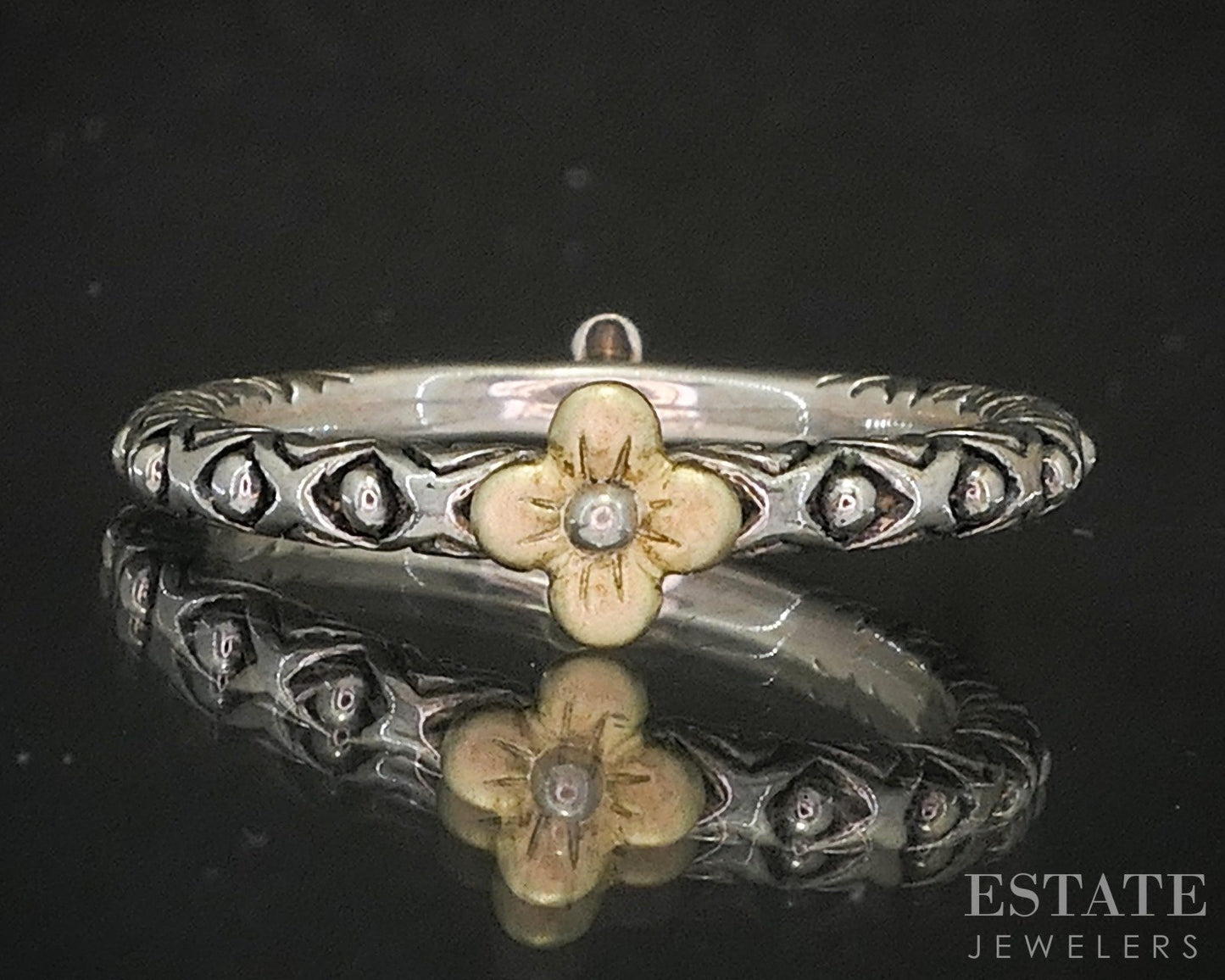18k & Sterling Barbara Bixby Lotus Flower Ladies Band Ring 3g p19978