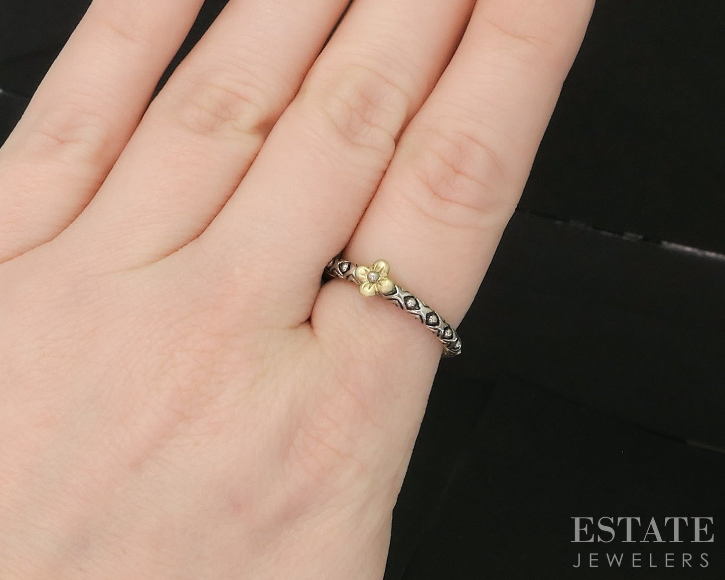 18k & Sterling Barbara Bixby Lotus Flower Ladies Band Ring 3g p19978