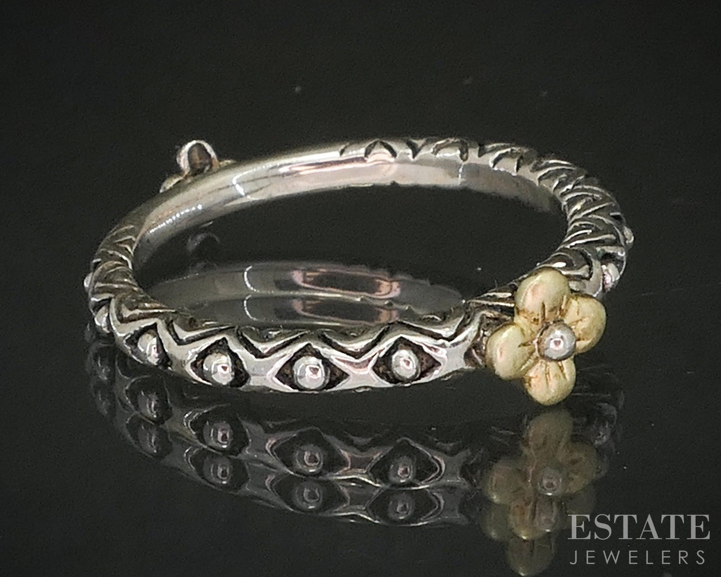 18k & Sterling Barbara Bixby Lotus Flower Ladies Band Ring 3g p19978