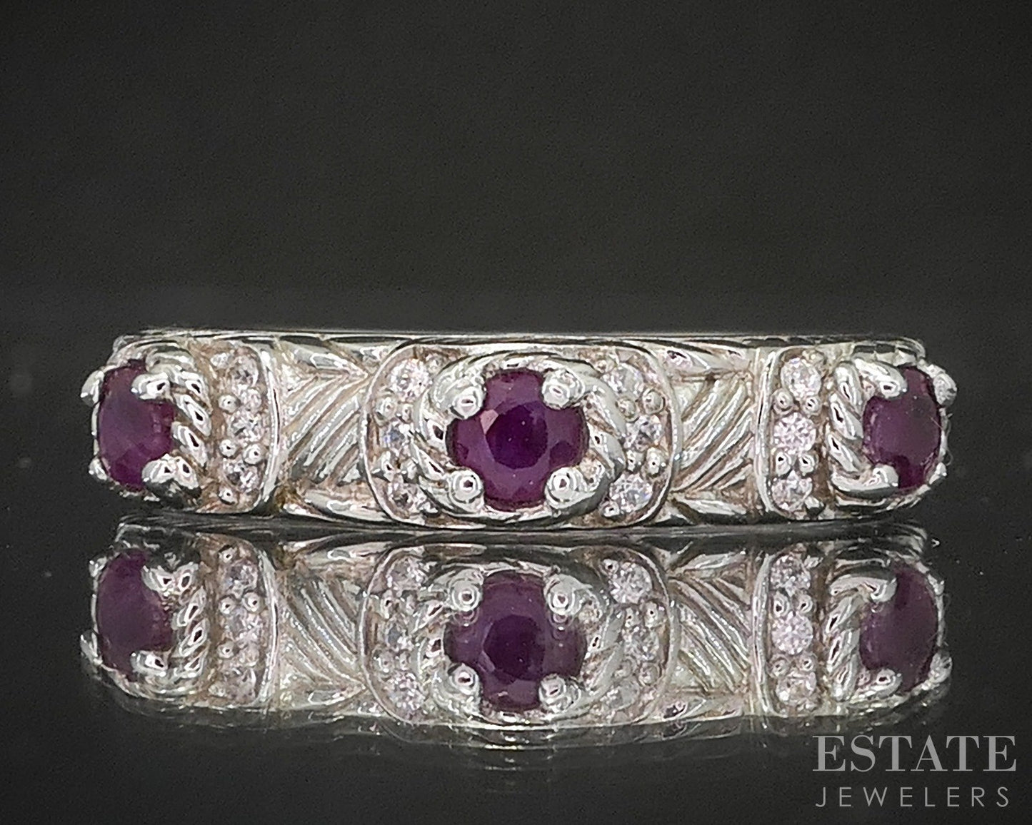 Sterling Silver Judith Ripka Natural Ruby & CZ Ladies Band Ring 5.4g p19980