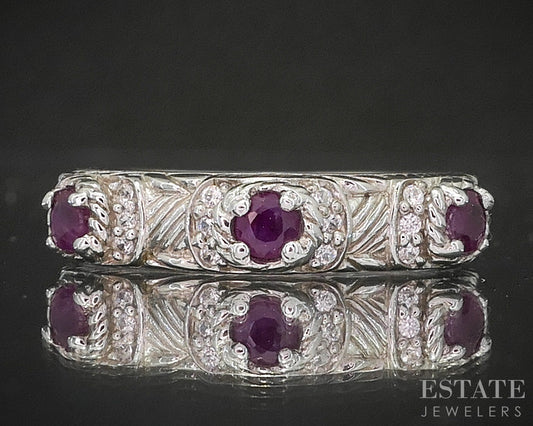 Sterling Silver Judith Ripka Natural Ruby & CZ Ladies Band Ring 5.4g p19980