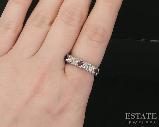 Sterling Silver Judith Ripka Natural Ruby & CZ Ladies Band Ring 5.4g p19980