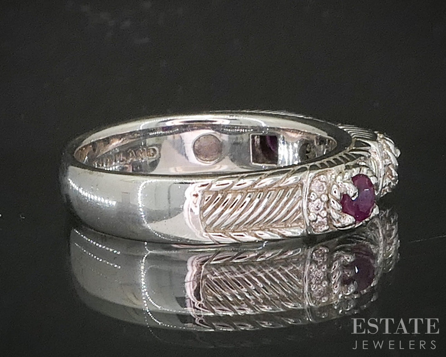 Sterling Silver Judith Ripka Natural Ruby & CZ Ladies Band Ring 5.4g p19980