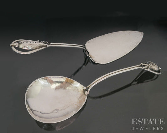 Antique Sterling Silver Carl Poul Petersen Serving Spoon Cake Set 172g p19784