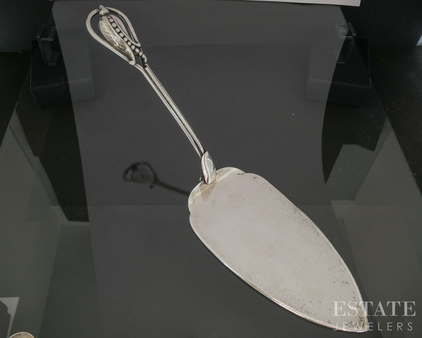 Antique Sterling Silver Carl Poul Petersen Serving Spoon Cake Set 172g p19784