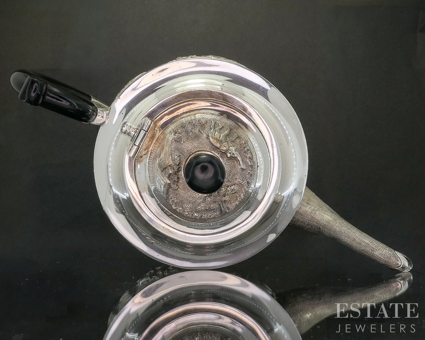 Antique Sterling Silver Indian Ebony Elephant Repoussé Teapot 672g p19772