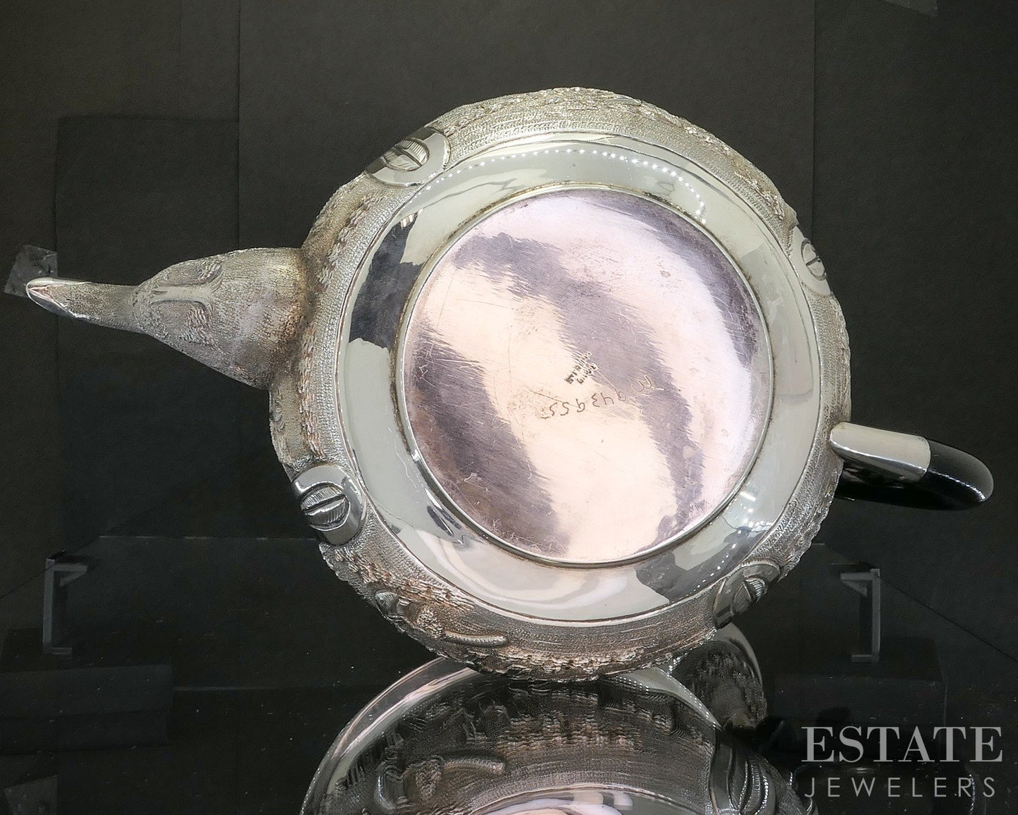 Antique Sterling Silver Indian Ebony Elephant Repoussé Teapot 672g p19772