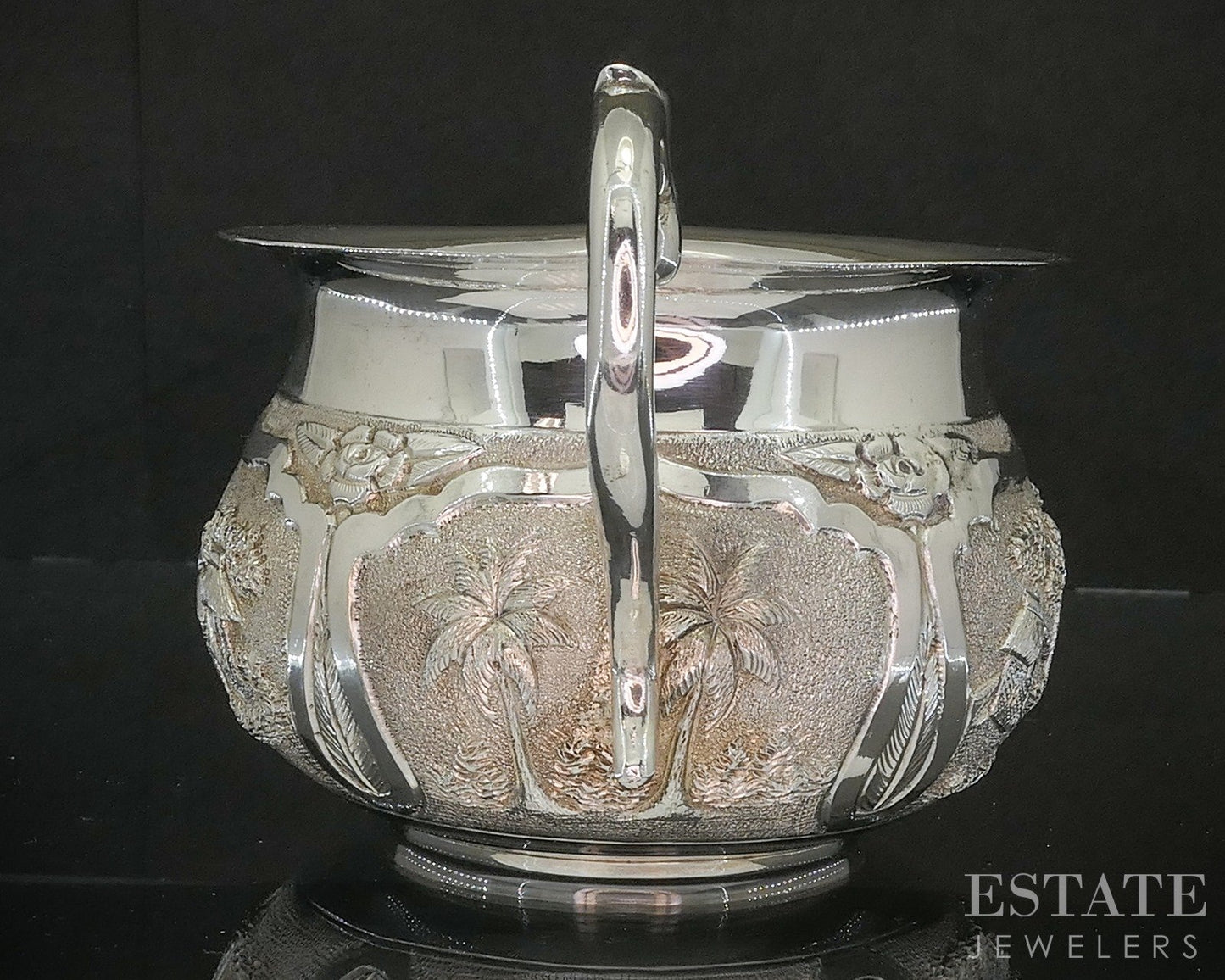 Antique Sterling Indian Elephant Repoussé Creamer & Sugar Bowl Set 372g p19728