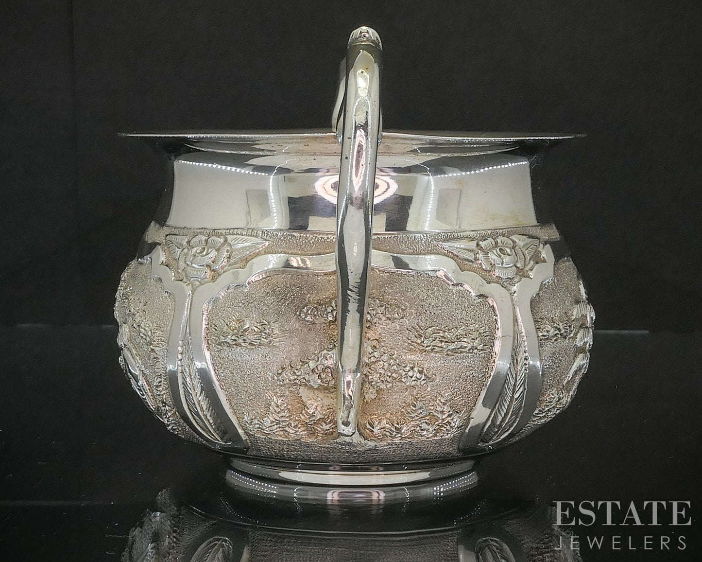 Antique Sterling Indian Elephant Repoussé Creamer & Sugar Bowl Set 372g p19728