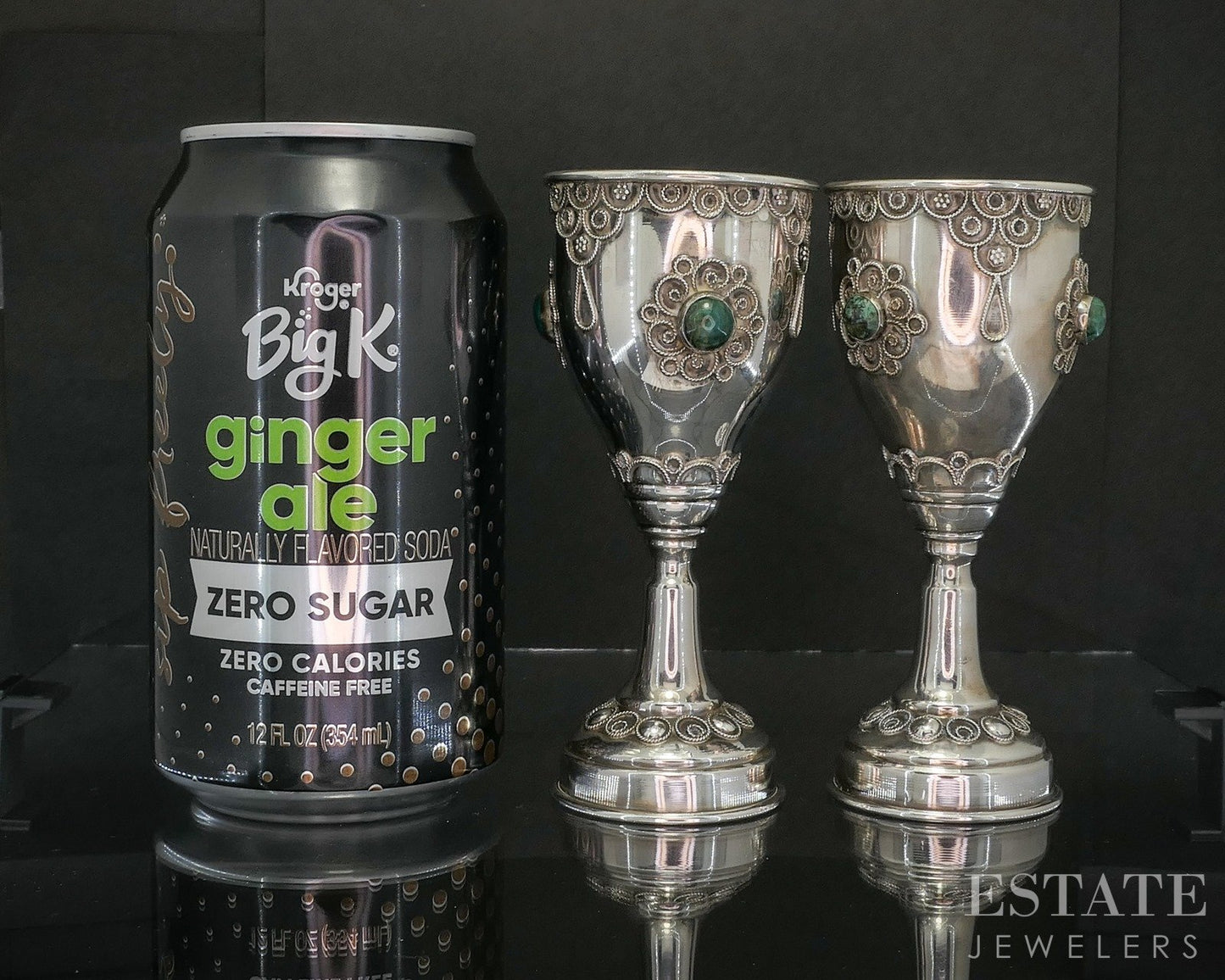 Sterling Silver Eilat Stone Israel Judaica Kiddush Cup Goblet Set 92g p19734