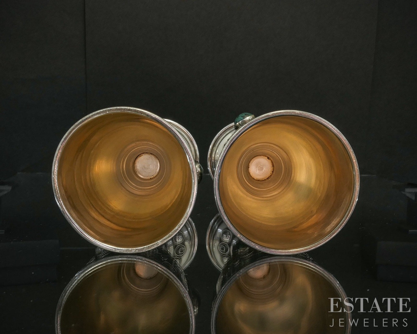Sterling Silver Eilat Stone Israel Judaica Kiddush Cup Goblet Set 92g p19734