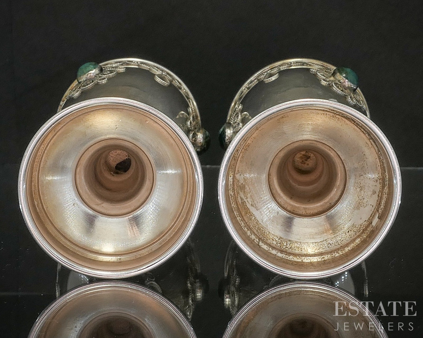 Sterling Silver Eilat Stone Israel Judaica Kiddush Cup Goblet Set 92g p19734