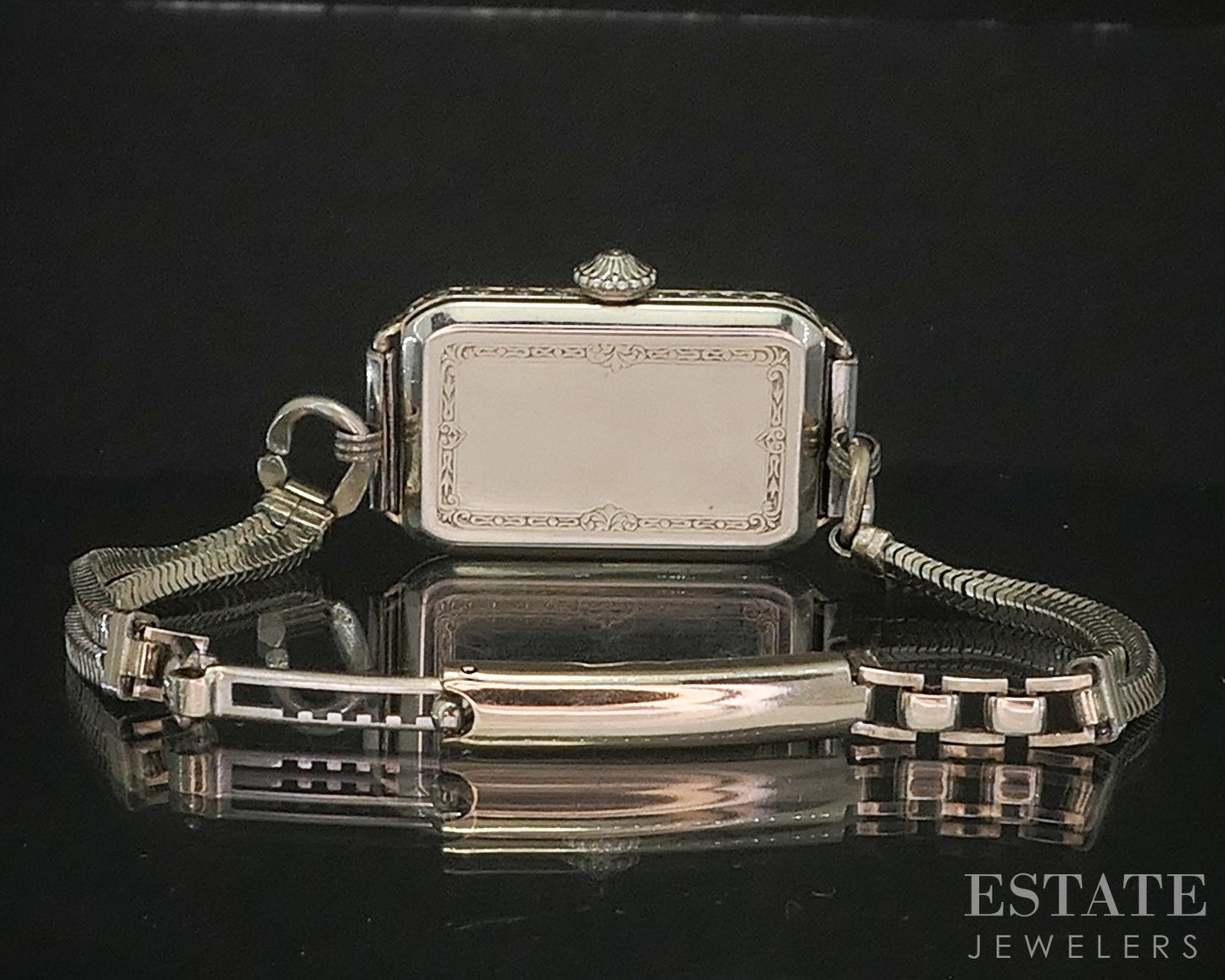 Antique Art Deco 14k White Gold Elgin Enameled Ladies Watch 19.9g p15962