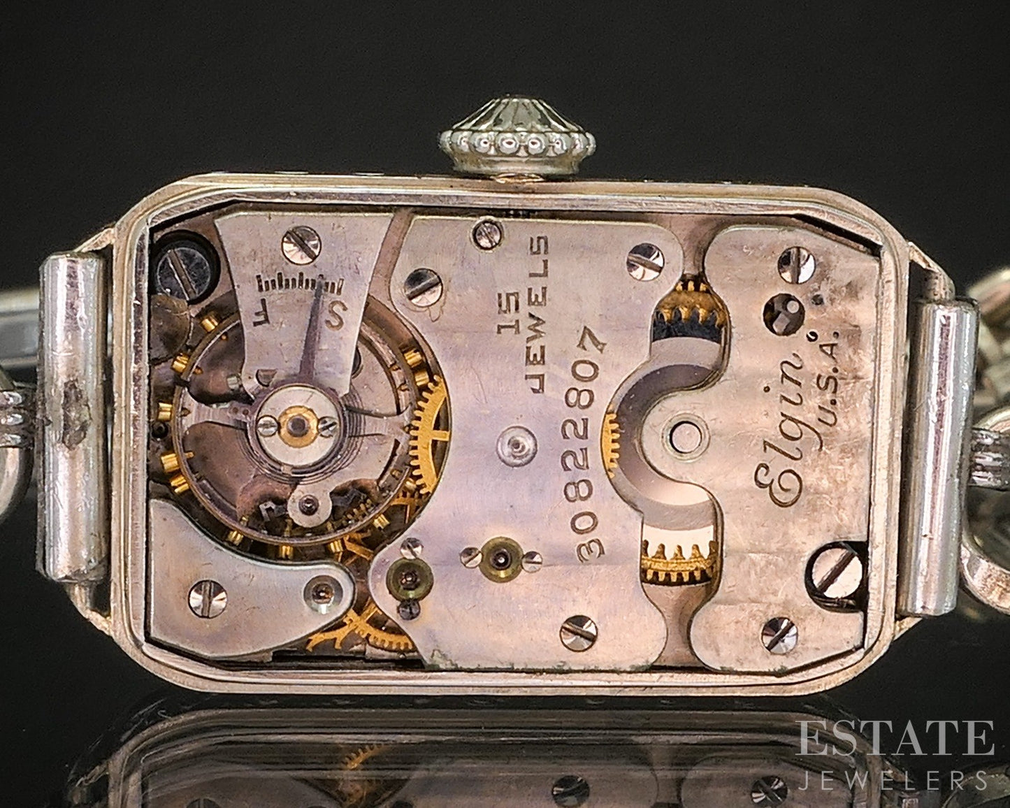 Antique Art Deco 14k White Gold Elgin Enameled Ladies Watch 19.9g p15962