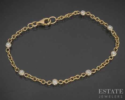 18k Yellow Gold Natural .42ctw Diamond By the Yard Bracelet 4.6g 7"L p15975