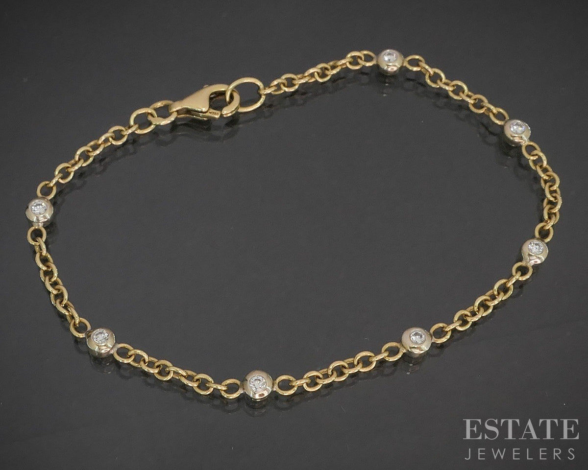 18k Yellow Gold Natural .42ctw Diamond By the Yard Bracelet 4.6g 7"L p15975