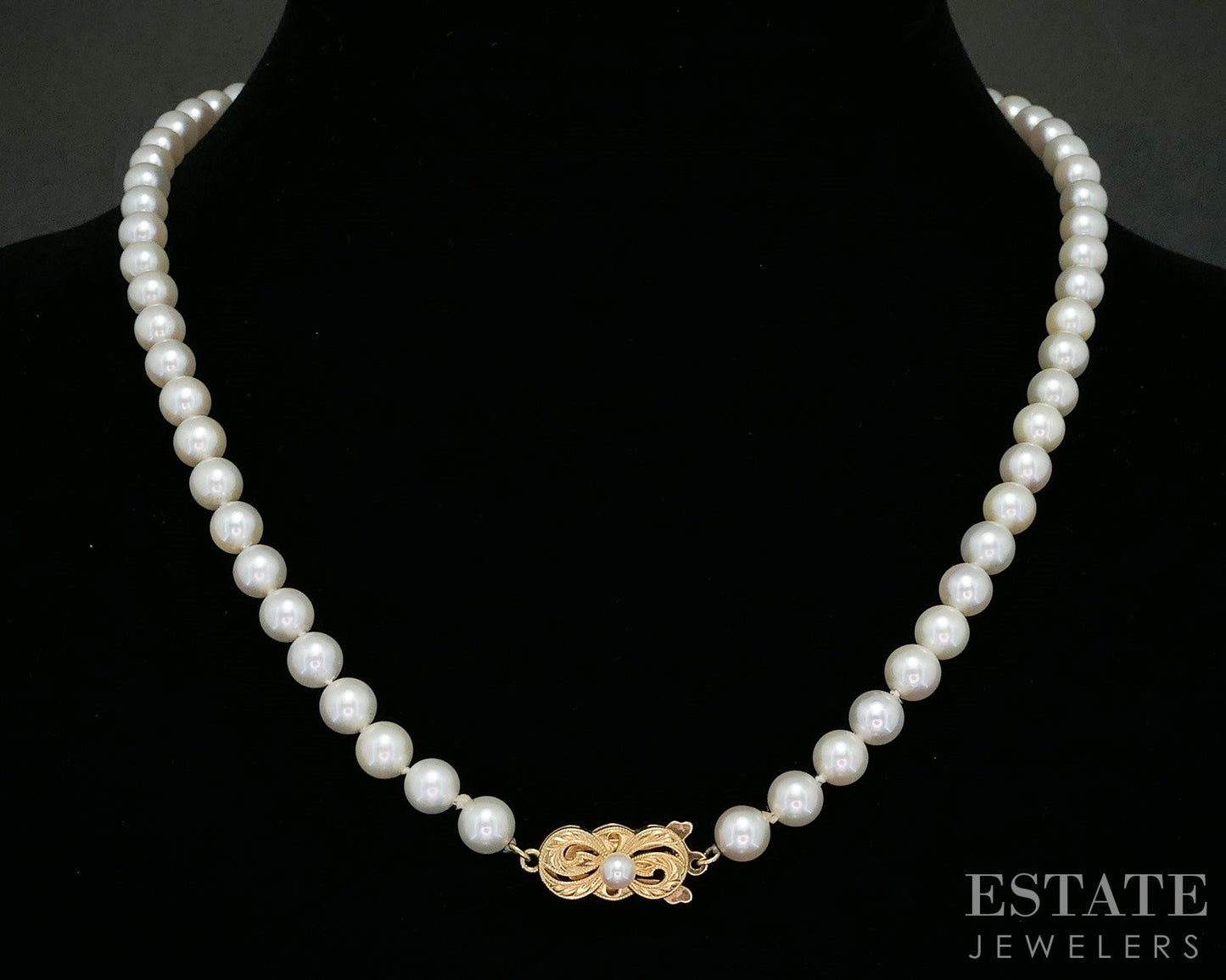 18k Yellow Gold Mikimoto 6.5mm Akoya Pearl Necklace 24.7g 18"L p16105
