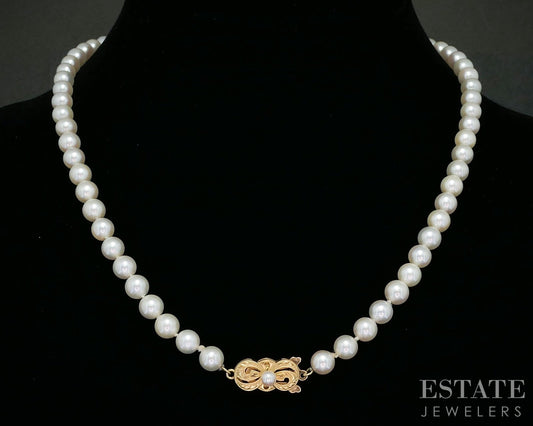 18k Yellow Gold Mikimoto 6.5mm Akoya Pearl Necklace 24.7g 18"L p16105