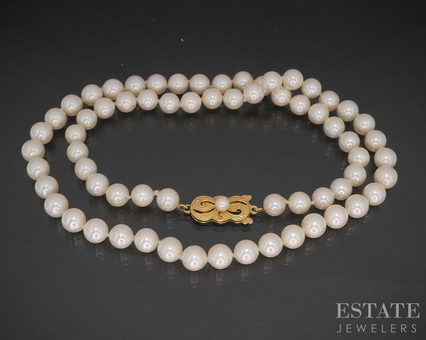 18k Yellow Gold Mikimoto 6.5mm Akoya Pearl Necklace 24.7g 18"L p16105