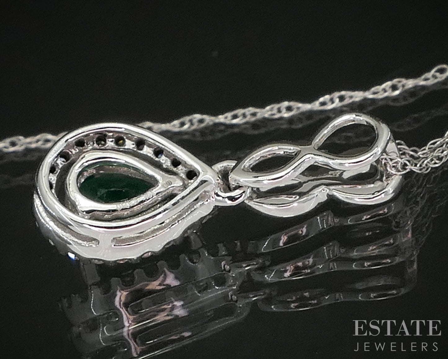 10k White Gold Natural Emerald & Diamond Ladies Necklace 1.4g 18"L p16047